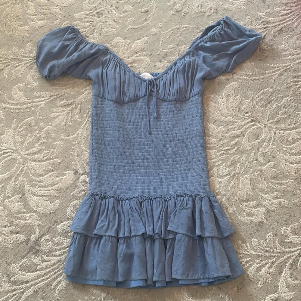 Blue Off-Shoulder Ruffle Dress
